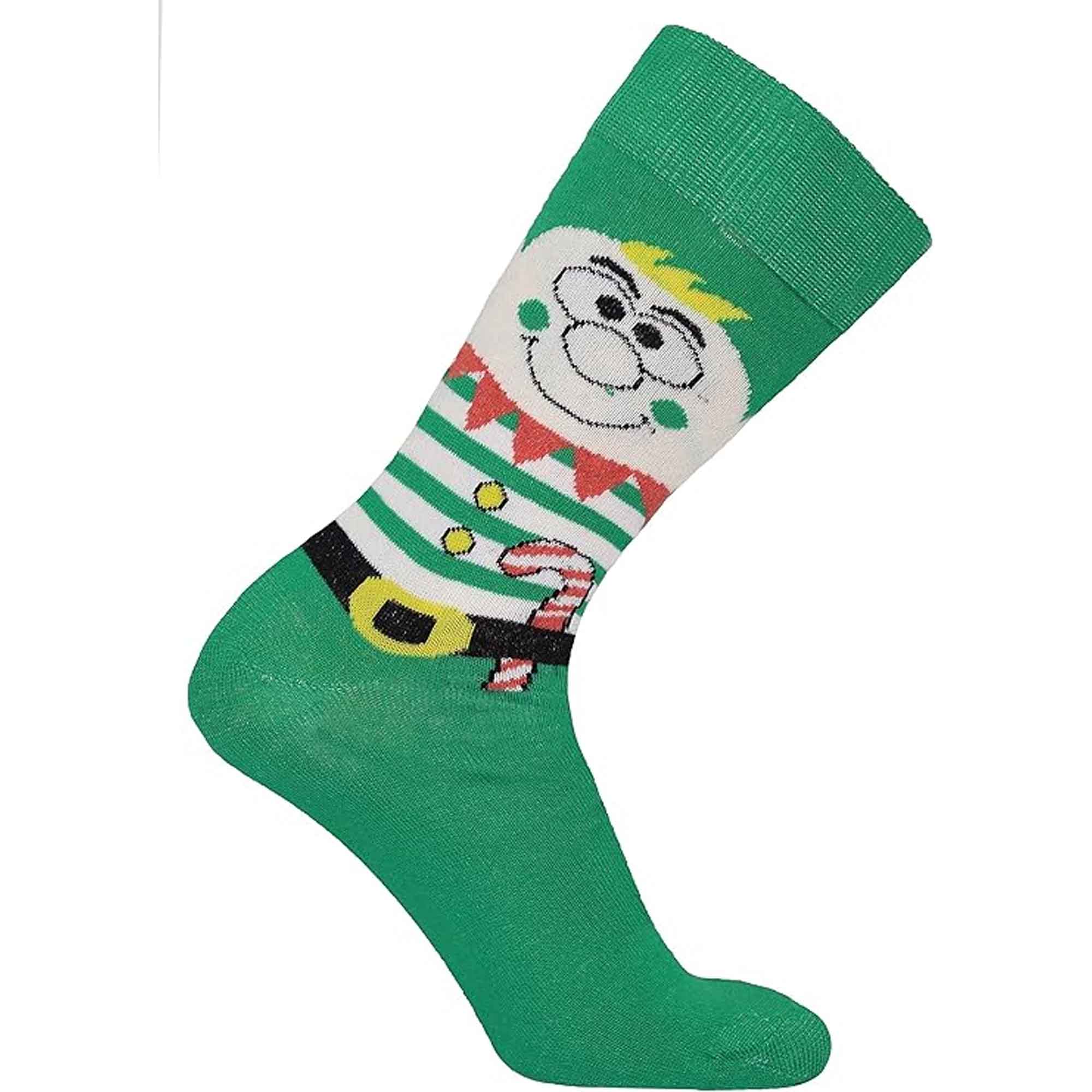 6 Pack Men's Christmas Socks Cotton Rich All Over Holiday Designs Festive