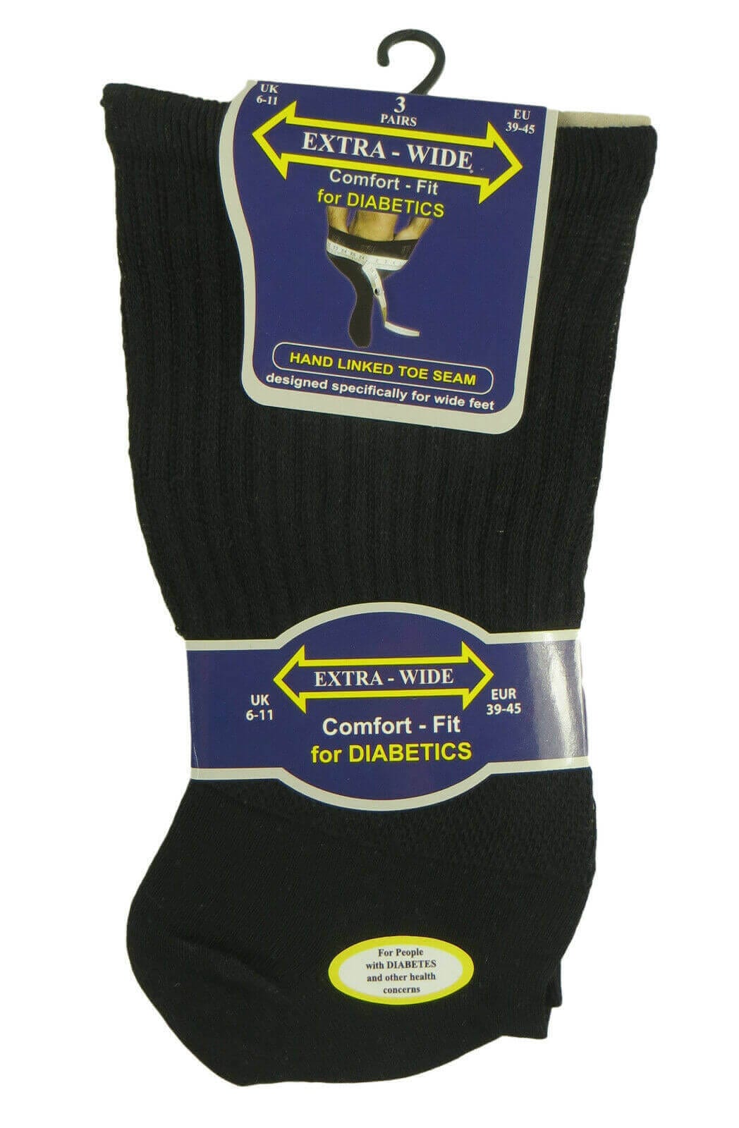 Men's Extra Wide Non-Elastic Diabetic Socks Black UK 6-11 6 Pack Cotton Rich