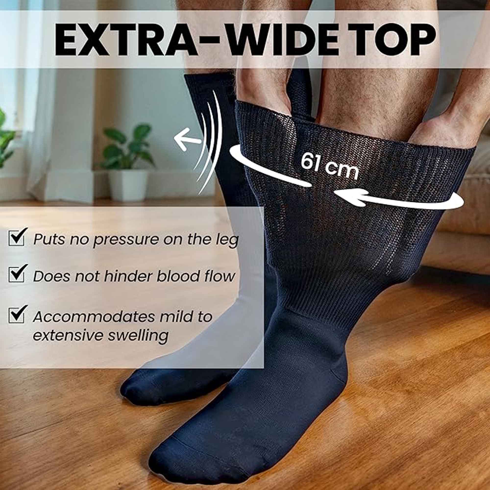 Men's Extra Wide Non-Elastic Diabetic Socks Black UK 6-11 6 Pack Cotton Rich