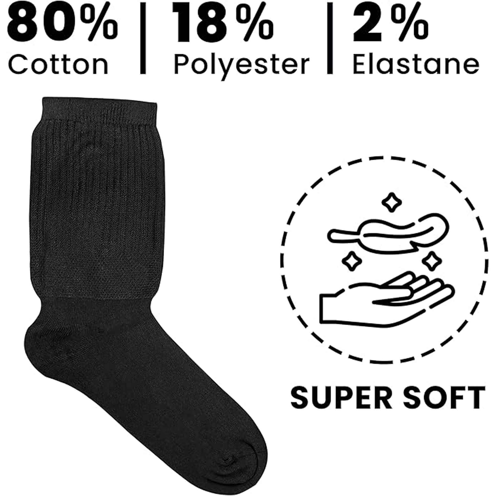 Men's Extra Wide Non-Elastic Diabetic Socks Black UK 6-11 6 Pack Cotton Rich