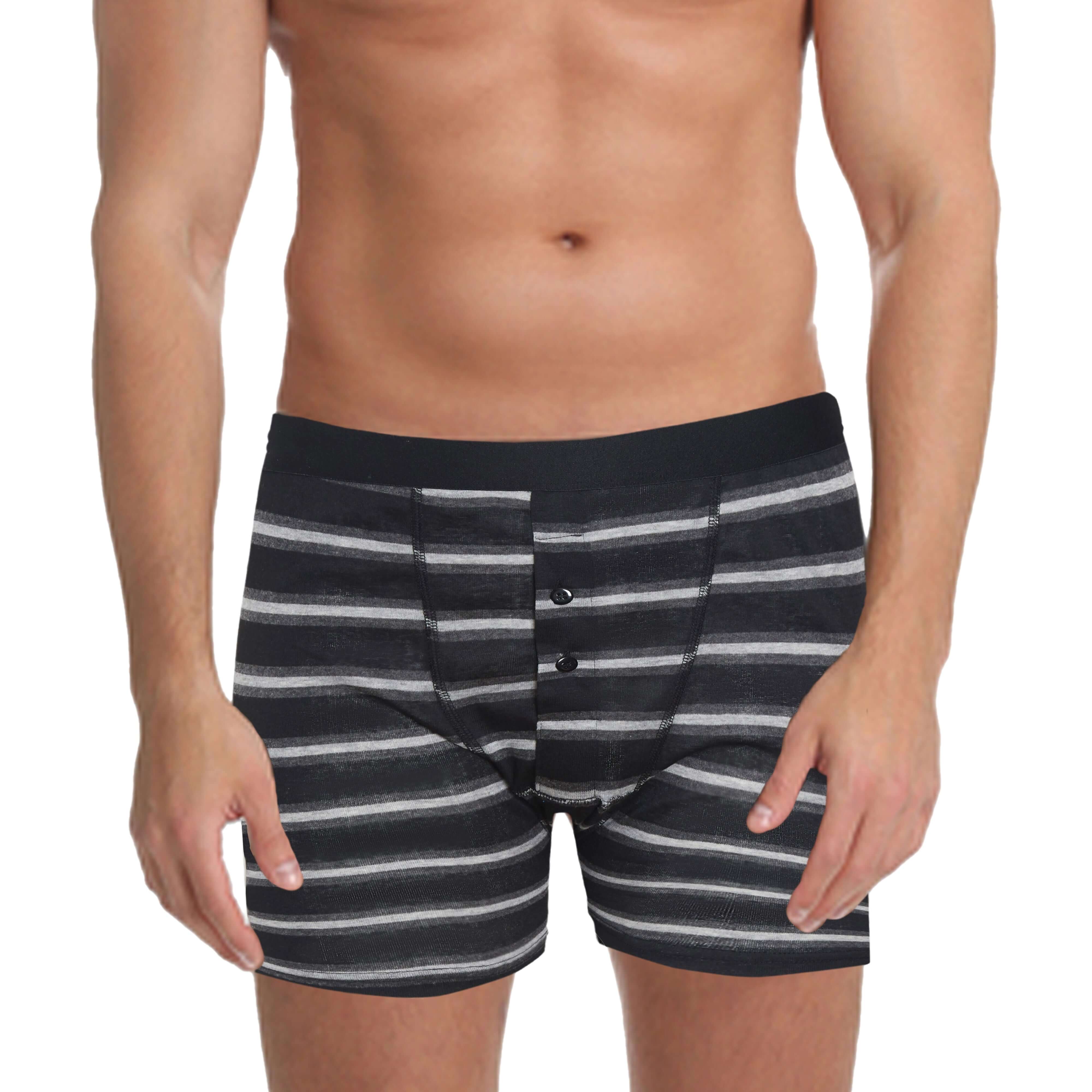 Boxer Shorts 6 Pack Striped Cotton Blend Stretch Men's Underwear Black Grey