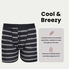 Boxer Shorts 6 Pack Striped Cotton Blend Stretch Men's Underwear Black Grey