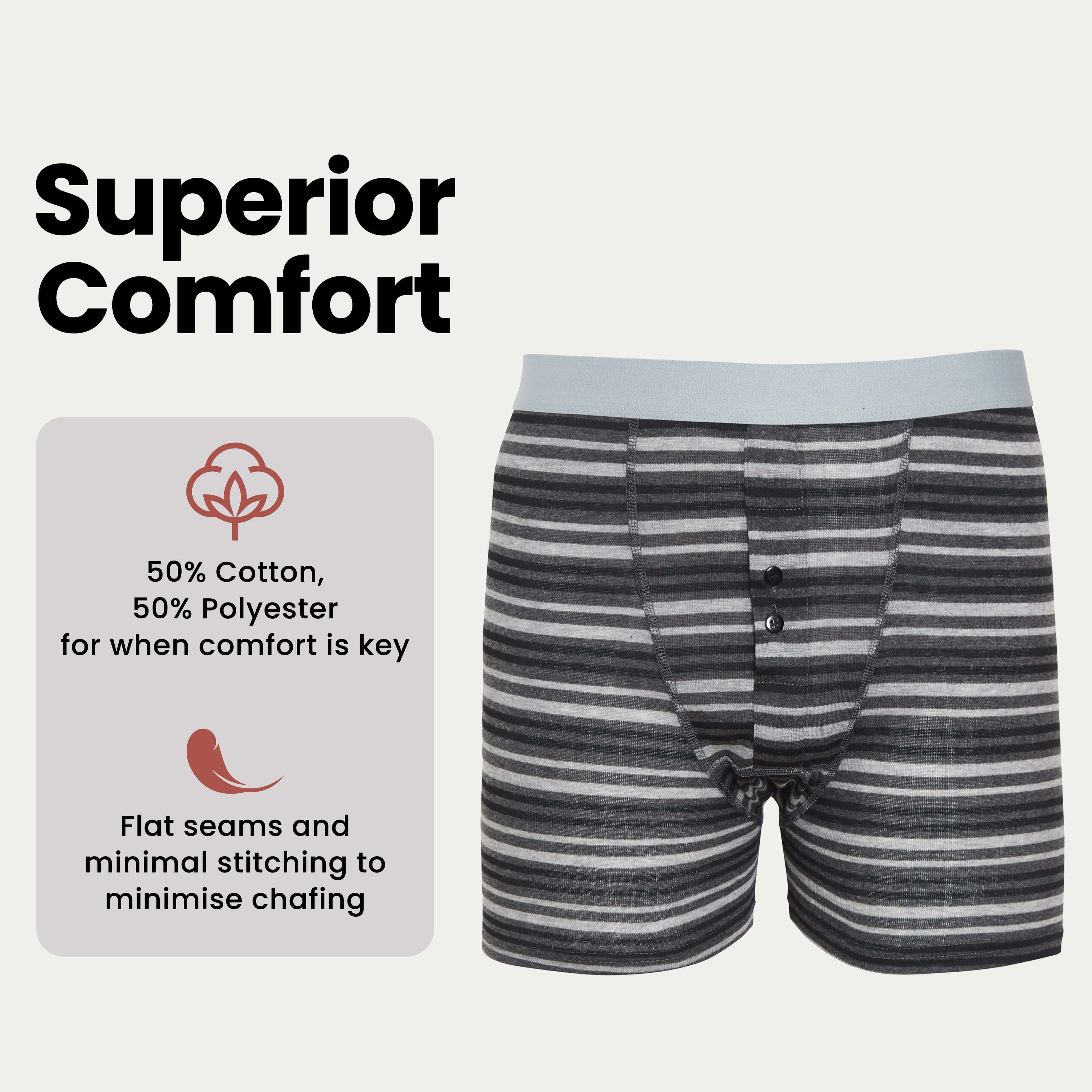 Boxer Shorts 6 Pack Striped Cotton Blend Stretch Men's Underwear Black Grey
