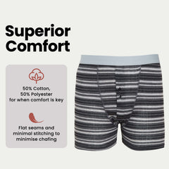 Boxer Shorts 6 Pack Striped Cotton Blend Stretch Men's Underwear Black Grey
