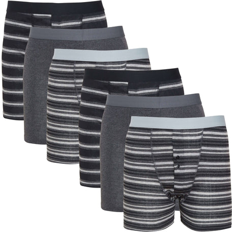 Boxer Shorts 6 Pack Striped Cotton Blend Stretch Men's Underwear Black Grey