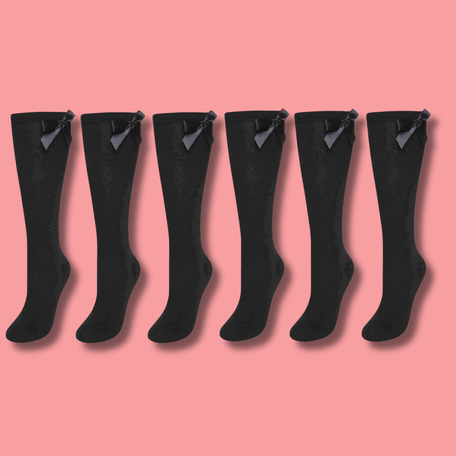 Girls' Knee High School Socks 6 Pack – Ribbon Bows, Ages 3–12