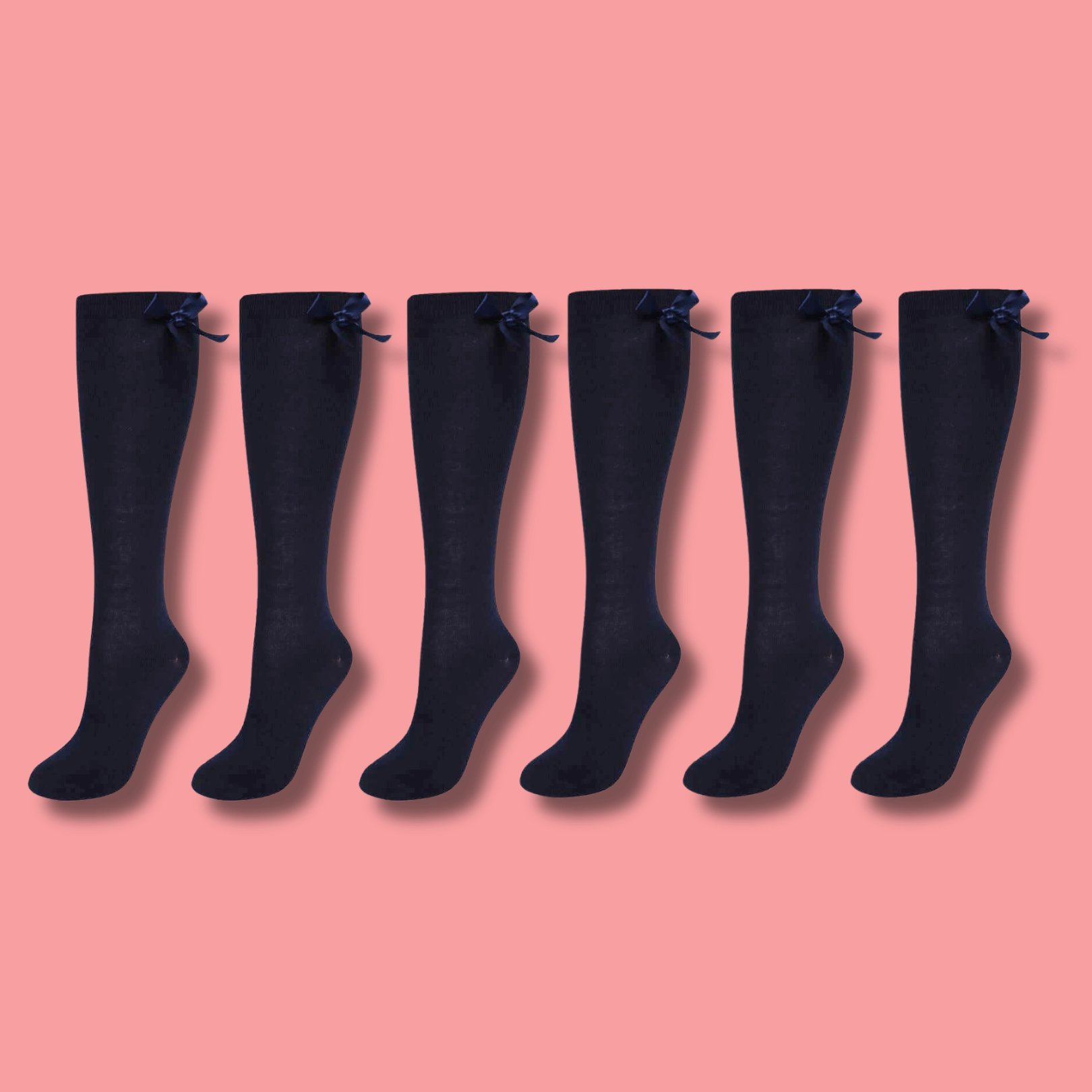 Girls' Knee High School Socks 6 Pack – Ribbon Bows, Ages 3–12