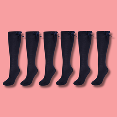 Girls' Knee High School Socks 6 Pack – Ribbon Bows, Ages 3–12