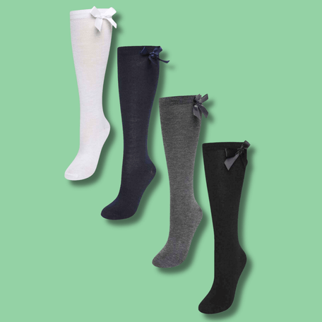 Girls' Knee High School Socks 6 Pack – Ribbon Bows, Ages 3–12