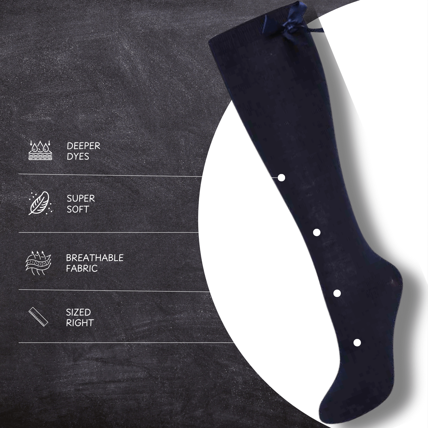 Girls' Knee High School Socks 6 Pack – Ribbon Bows, Ages 3–12