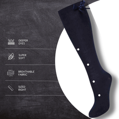 Girls' Knee High School Socks 6 Pack – Ribbon Bows, Ages 3–12