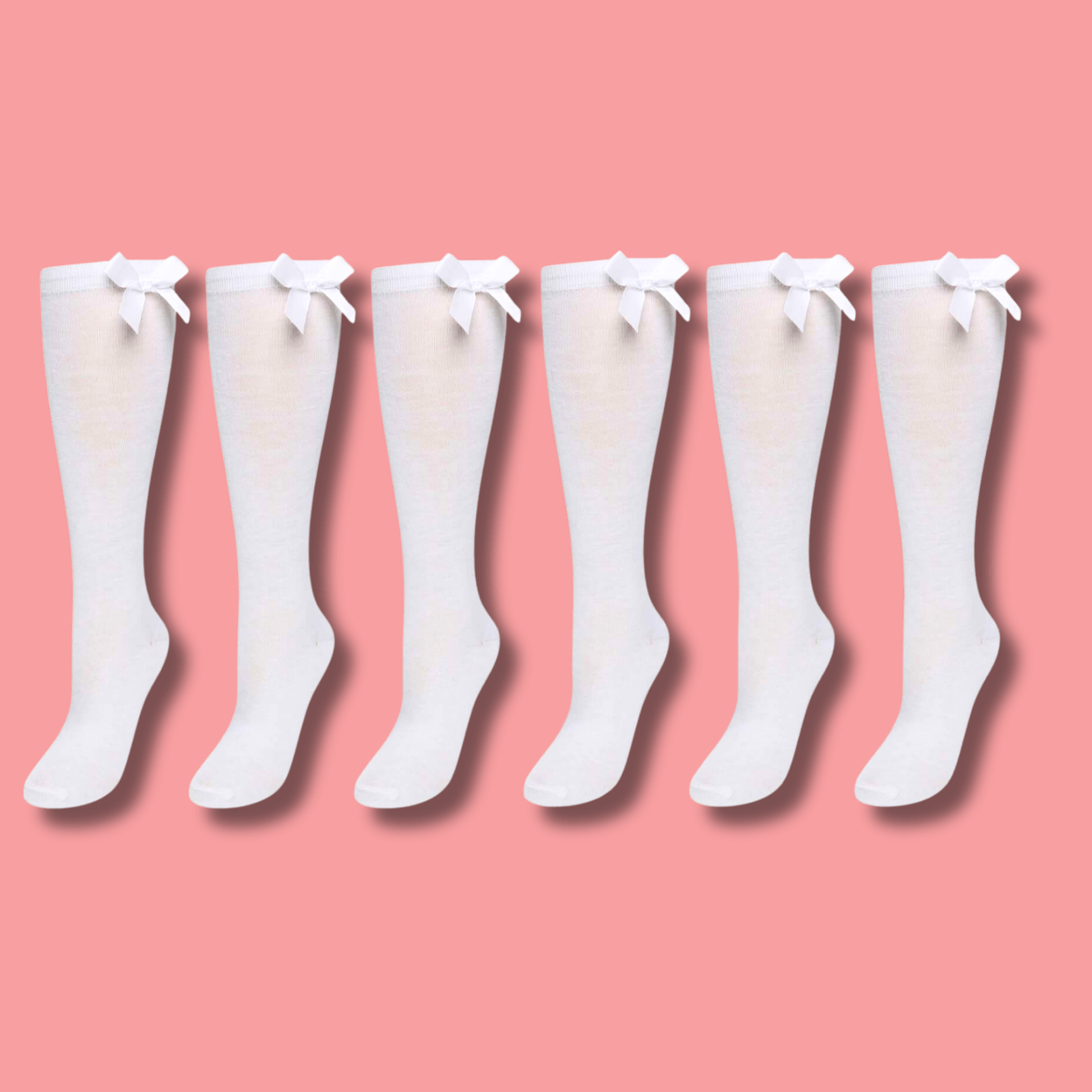 Girls' Knee High School Socks 6 Pack – Ribbon Bows, Ages 3–12