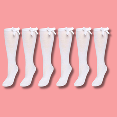 Girls' Knee High School Socks 6 Pack – Ribbon Bows, Ages 3–12