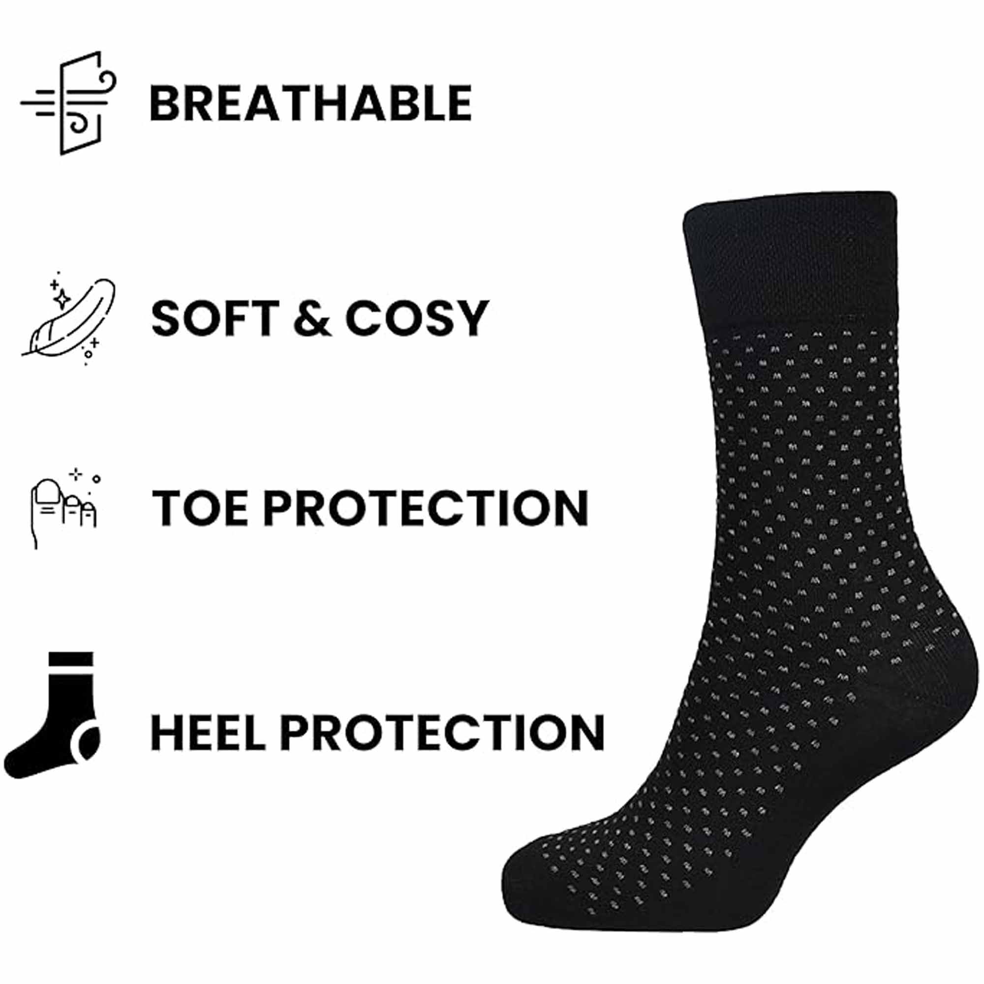 Men's Diabetic Non Elastic Cotton Socks 6 Pairs Size 6-11 Black
