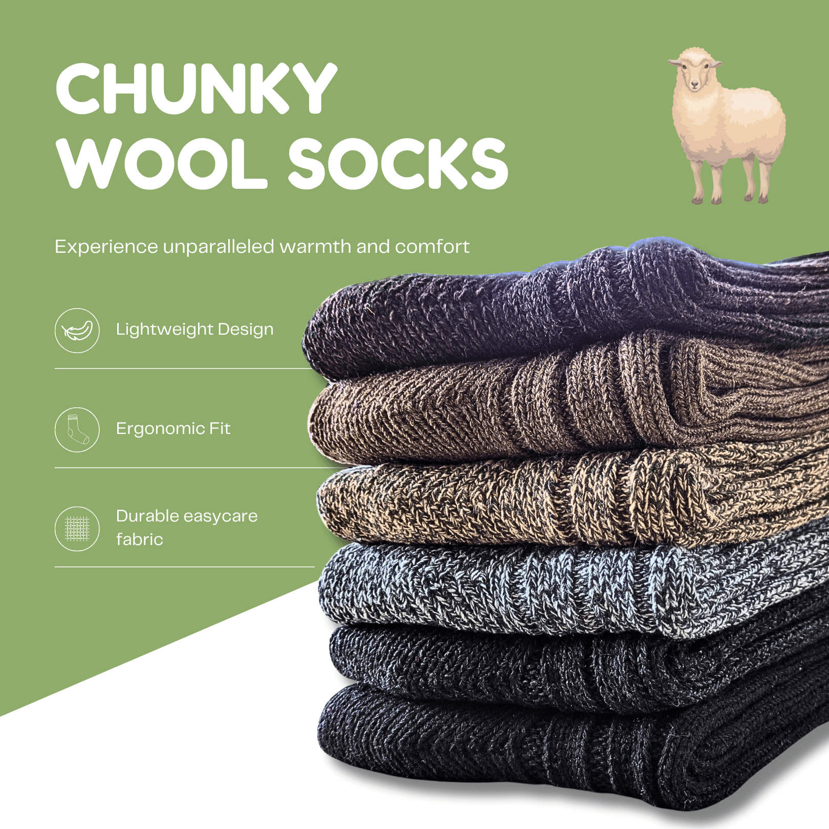 6 Pairs Men's Ultra Chunky Long Wool Thermal Socks UK 6 11 EU 39 45 Assorted