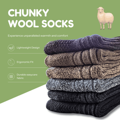 Men's Ultra Chunky Wool Thermal Socks 6 Pairs UK 6-11 EU 39-45 Assorted