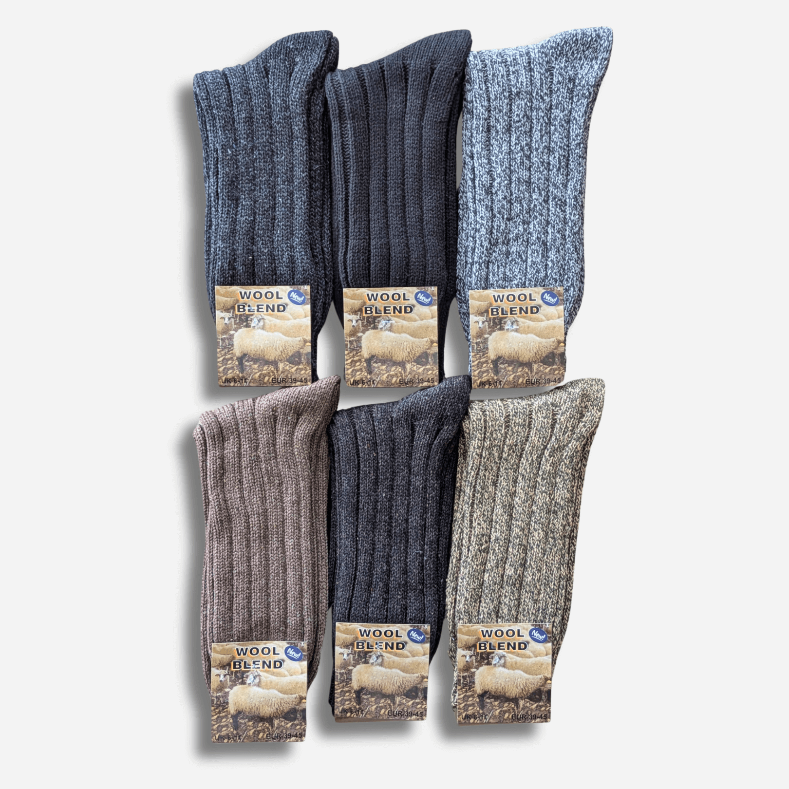 Men's Ultra Chunky Wool Thermal Socks 6 Pairs UK 6-11 EU 39-45 Assorted