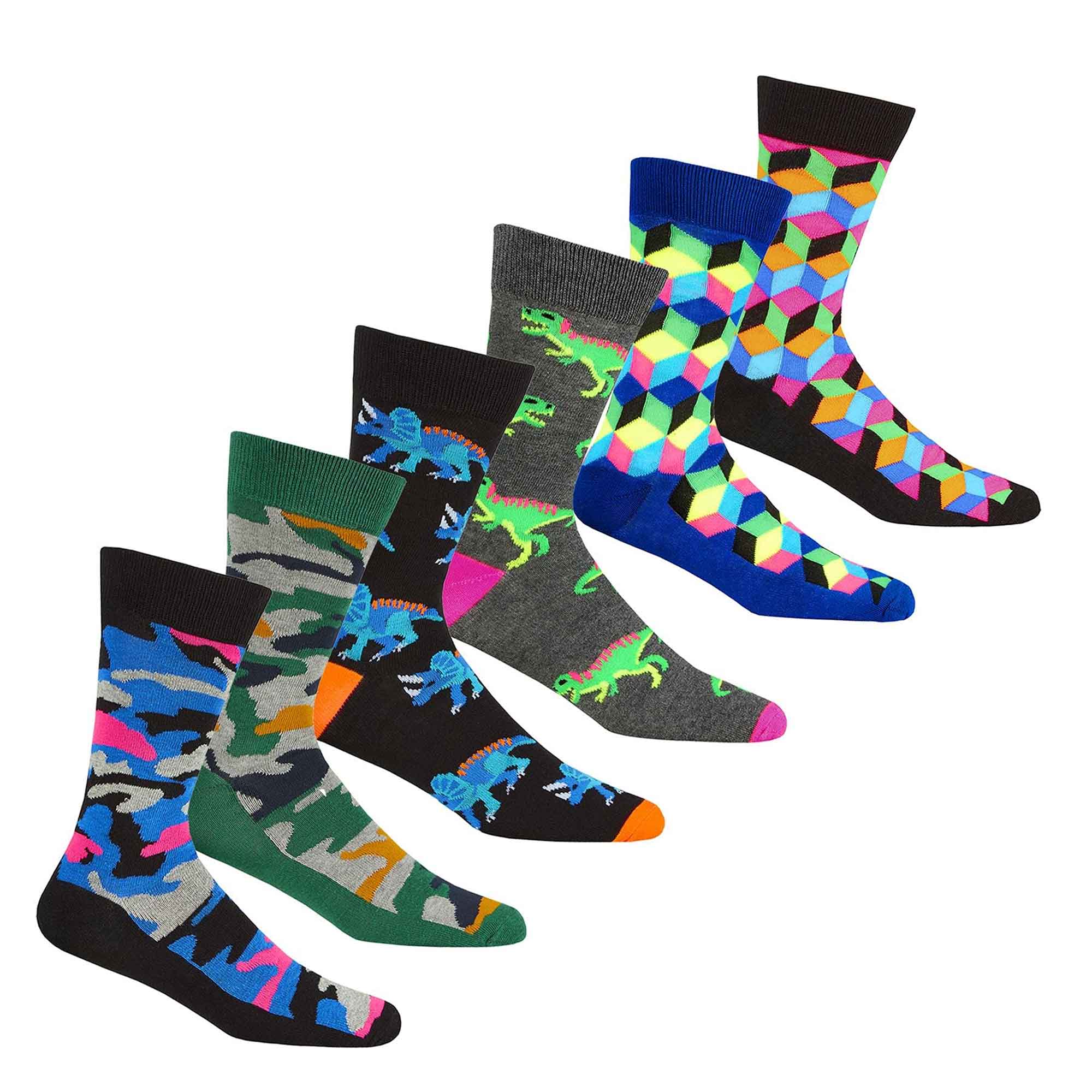Men's Novelty Cotton Rich Socks 6 Pairs Breathable with Sculpted Heels UK 6-11