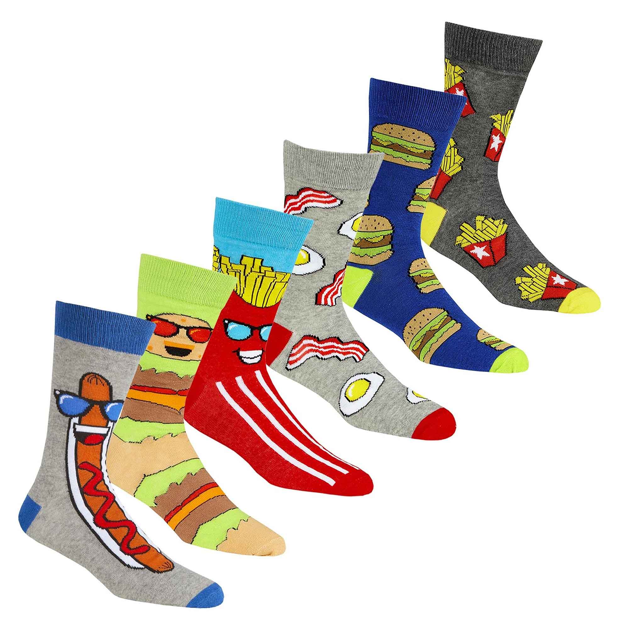 Men's Novelty Cotton Rich Socks 6 Pairs Breathable with Sculpted Heels UK 6-11