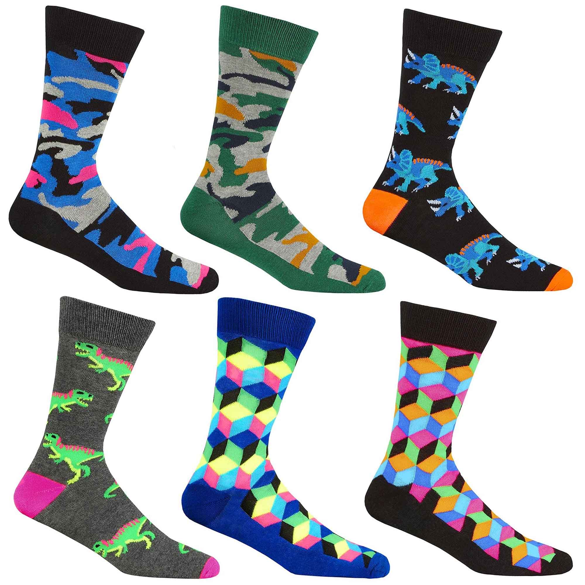 Men's Novelty Cotton Rich Socks 6 Pairs Breathable with Sculpted Heels UK 6-11