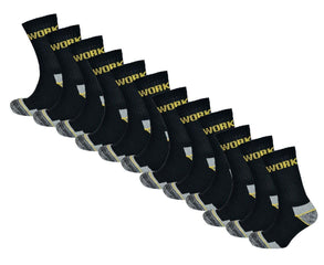 Men's Heavy Duty Work Socks 6 Pairs Cushion Sole Reinforced Toe And Heel Black Cotton Rich