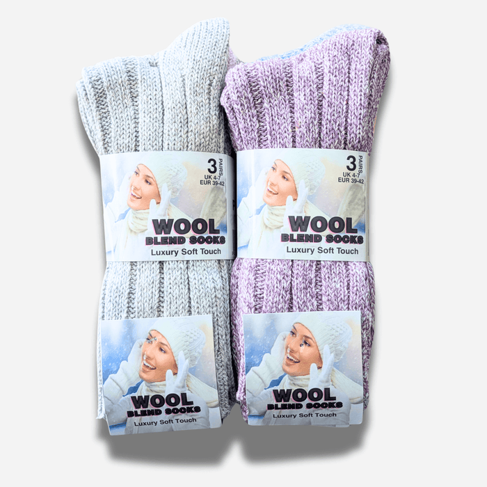 Women's Chunky Wool Thermal Socks 6 Pairs UK 4-7 EU 37-40 Assorted Colours