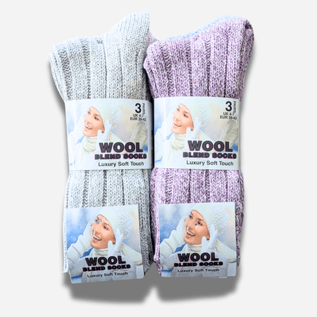 Women's Chunky Wool Thermal Socks 6 Pairs UK 4-7 EU 37-40 Assorted Colours