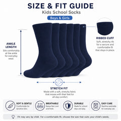 6 Pairs Kids' Cotton Rich School Socks Ankle Breathable Durable Uniform Unisex