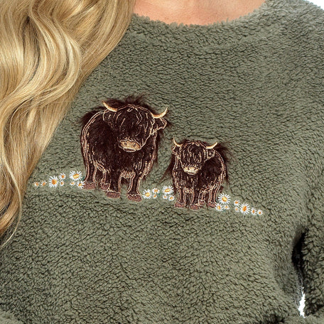Women's Highland Cow Print Cotton Jersey Pyjama Set Long Sleeve Lounge Wear