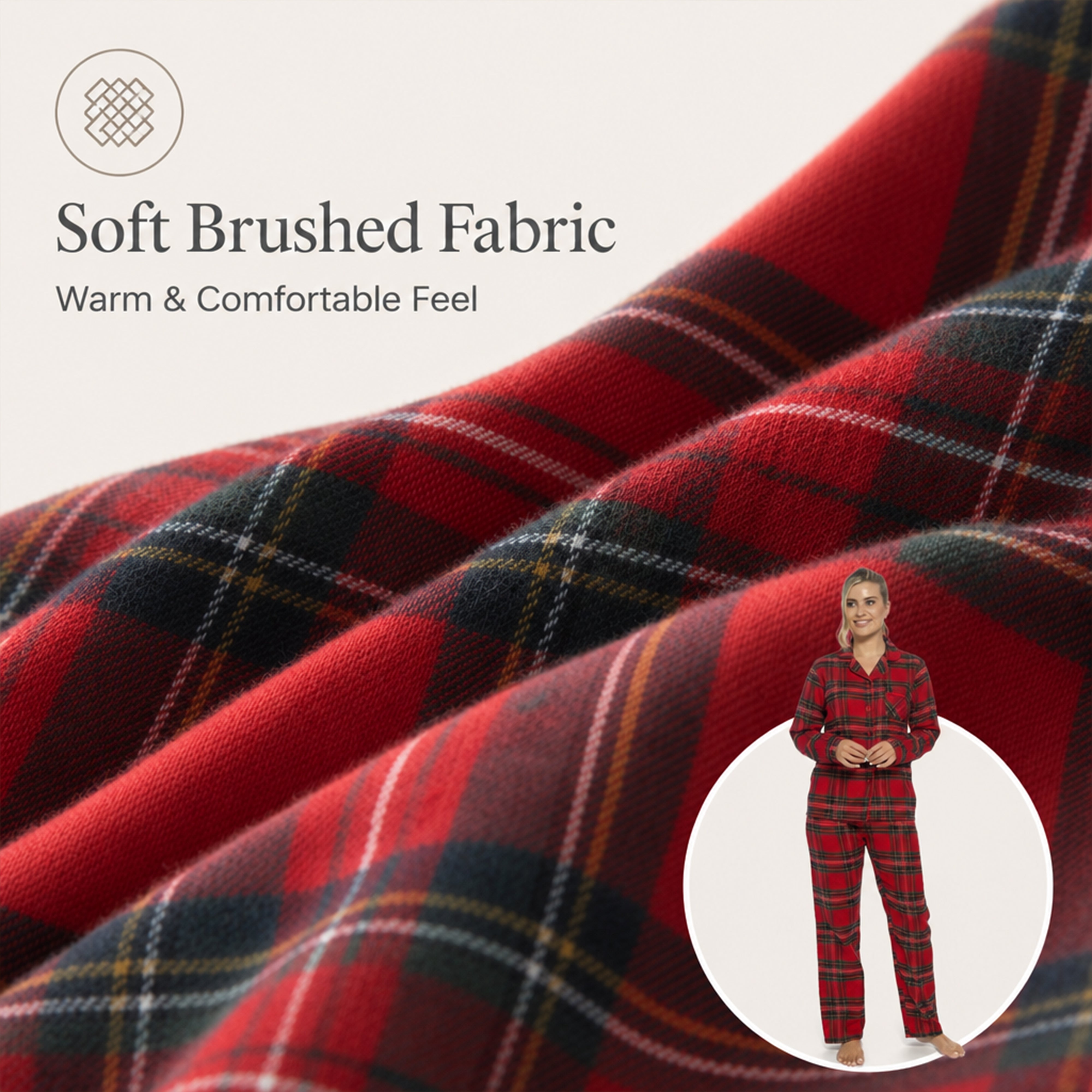 Women's Flannelette Check Pyjama Set Soft Brushed Cotton Easy Care