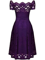 Elegant Off-Shoulder Lace A-Line Dress – Short Sleeve & All-Season
