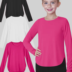 3-Pack Girls' Quick-Dry Crew Neck T-Shirts – Lightweight & Stretchy