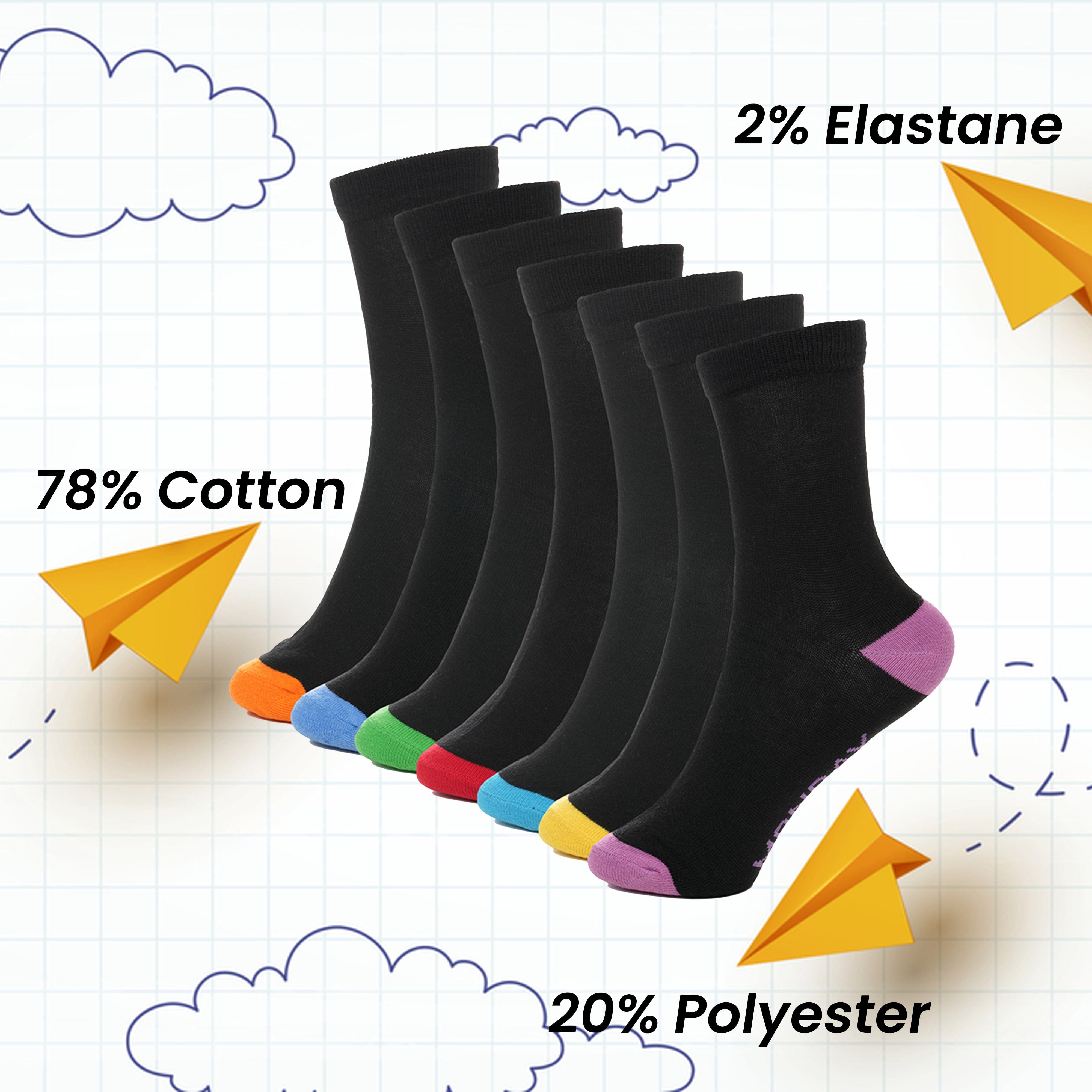 Days Of The Week Socks 7 Pack Cotton Rich Black With Multi colour Heel And Toe