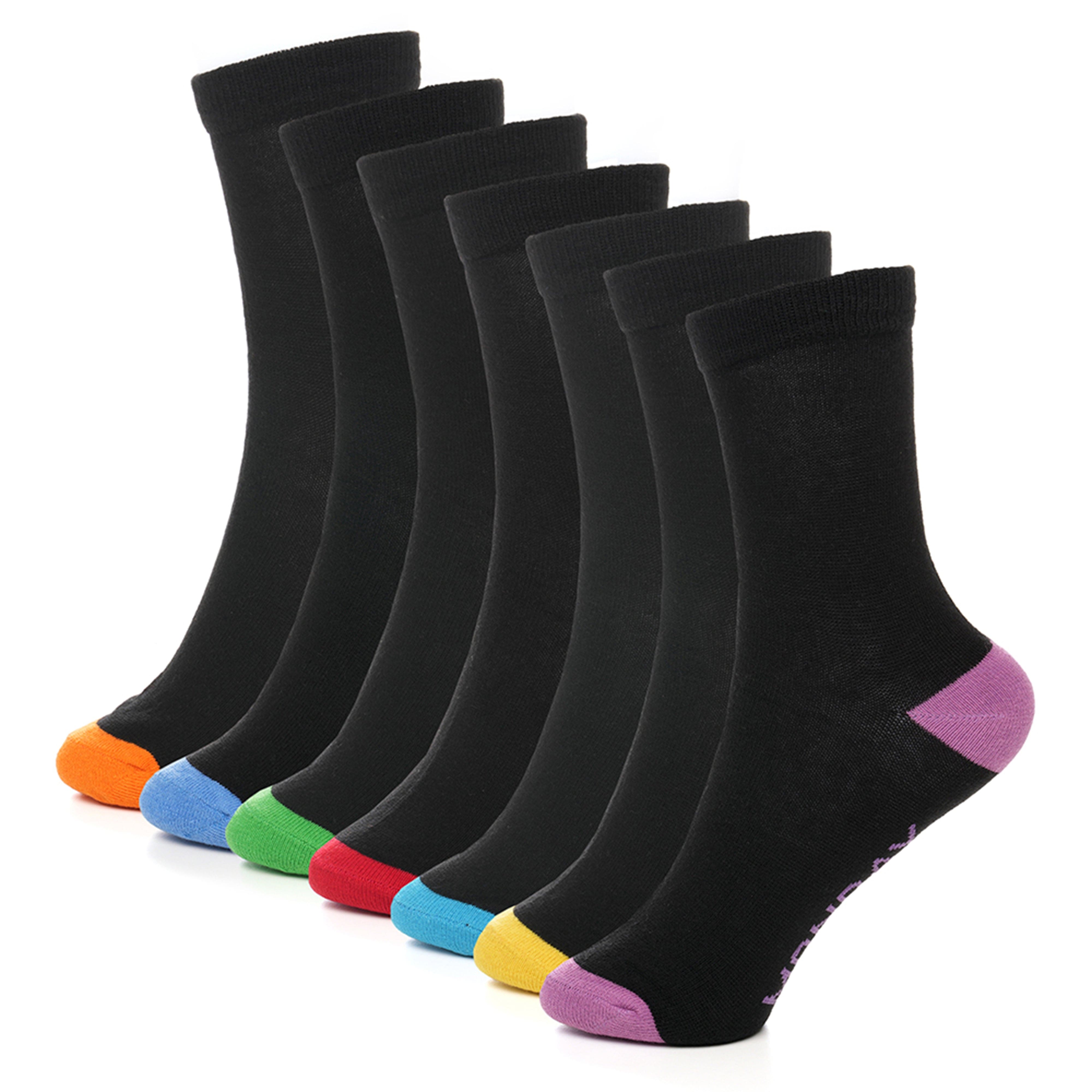 Days Of The Week Socks 7 Pack Cotton Rich Black With Multi colour Heel And Toe