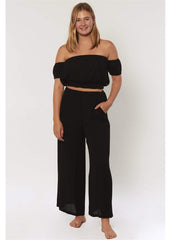 Sisstrevolution Women's Paradise Palms Off-Shoulder Crop Top, Cotton