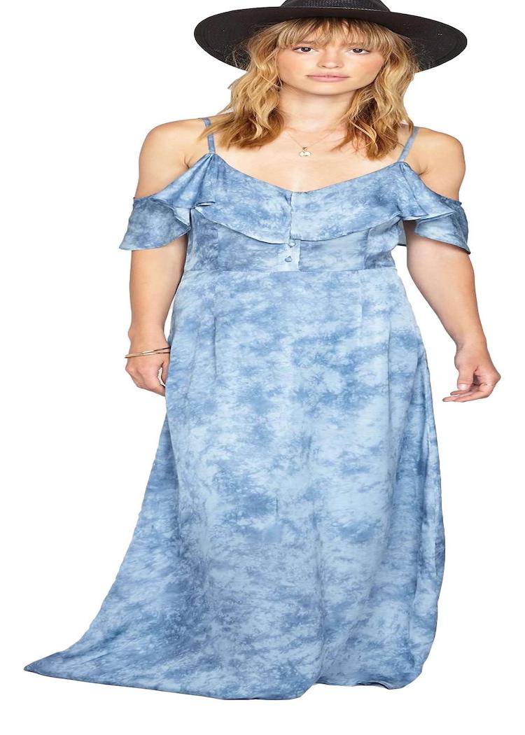 Lost Paradise Tie-Dye Satin Off-Shoulder Dress