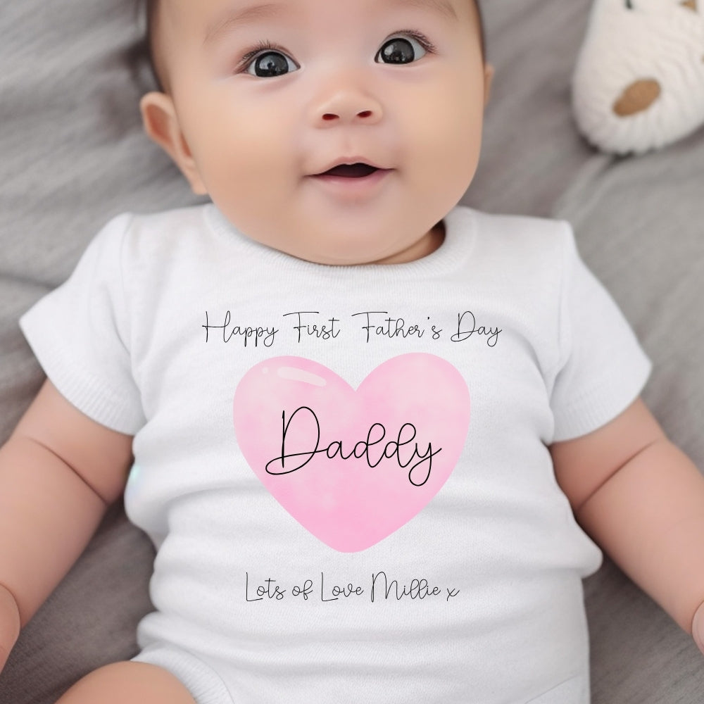 Personalised Pink 1st Father's Day Baby Grow, Vest or Bib