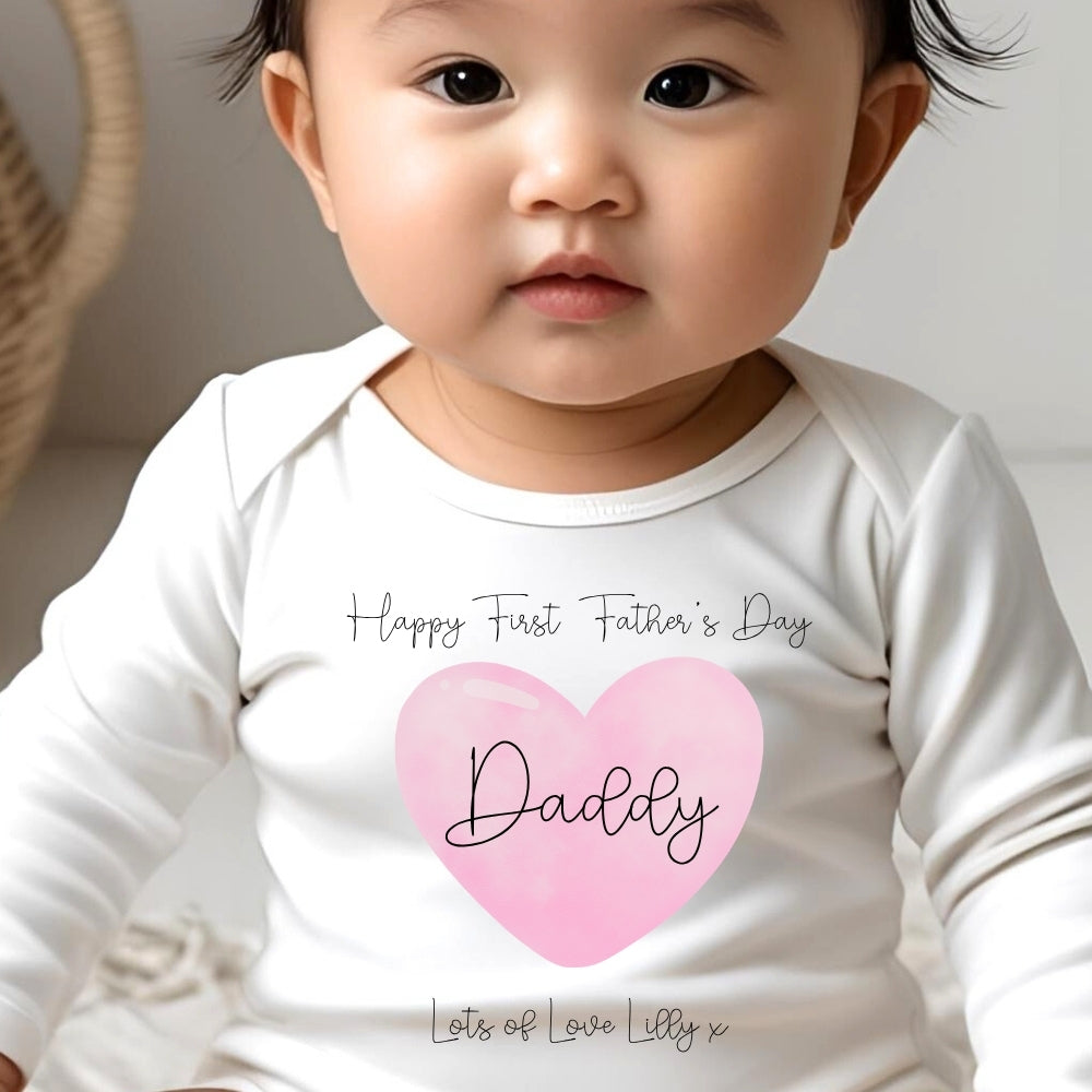 Personalised Pink 1st Father's Day Baby Grow, Vest or Bib