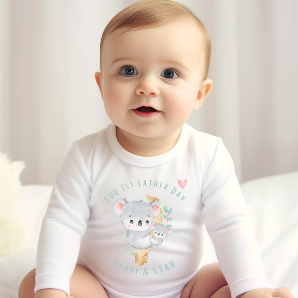 Personalised 1st Father's Day Koala Baby Grow, Vest or Bib