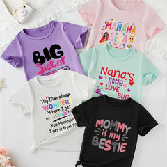 5-Pack Girls' "Mama & Big Sister" Print T-Shirts – Casual Summer Tees