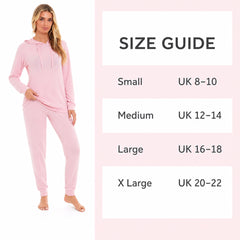 Hooded Pyjama Set Women's Pink Grey Long Sleeve Hoodie and Pants Luxurious
