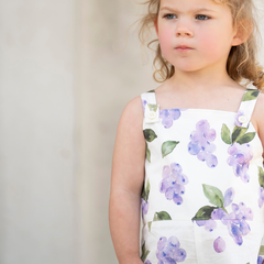 White Daisy Girls' Grape Print Dungarees, Adjustable Button Straps