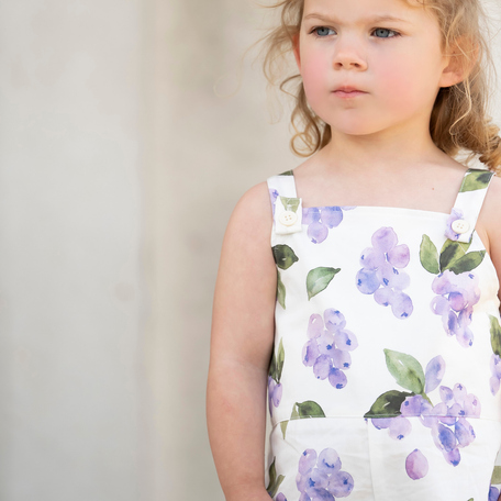 White Daisy Girls' Grape Print Dungarees, Adjustable Button Straps