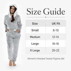 Women's Plush Fleece Hooded Pyjama Set in Shimmer Grey Cosy Winter