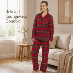 Women's Flannelette Check Pyjama Set Soft Brushed Cotton Easy Care