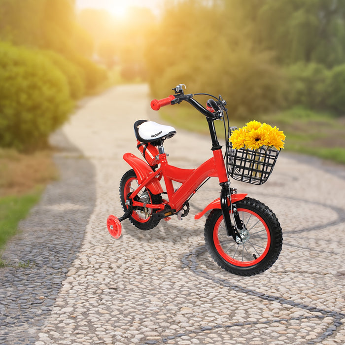 OUKANING 12-Inch Kids' Bicycle, Sturdy Red Bike with Dual Brakes & Training Wheels, image 2