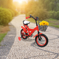 OUKANING 12-Inch Kids' Bicycle – Sturdy Red Bike with Dual Brakes & Training Wheels
