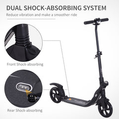 HOMCOM Folding Kick Scooter – Adjustable Height, Dual Suspension & Rear Brake