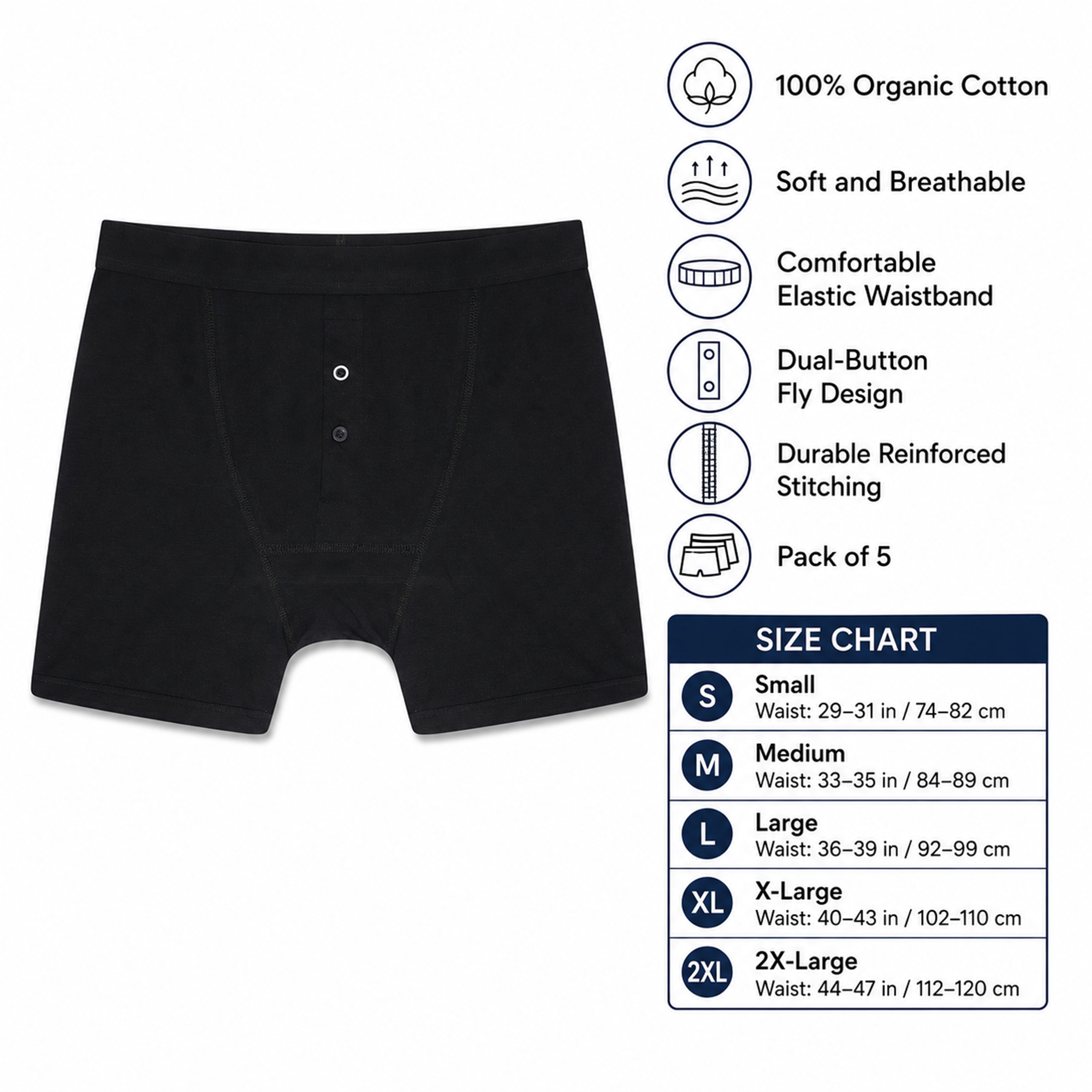 Men's Cotton Button Fly Boxer Shorts Pack Of 5 Breathable Stretch Gym Sports