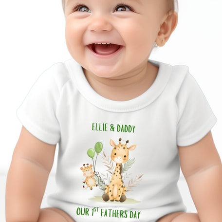 Personalised 1st Father's Day Giraffe Baby Grow, Vest or Bib